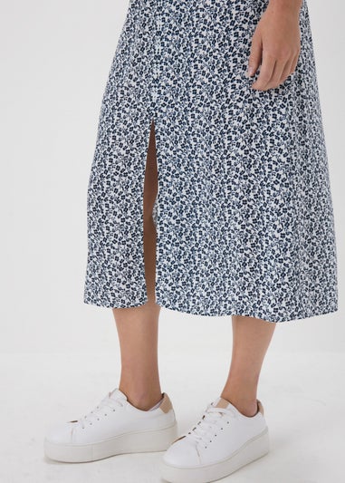 Cream Floral Button Front Midi Skirt