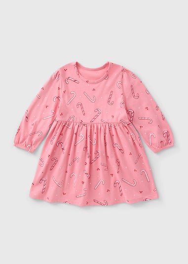 Girls Pink Candy Cane Dress (1-7yrs)