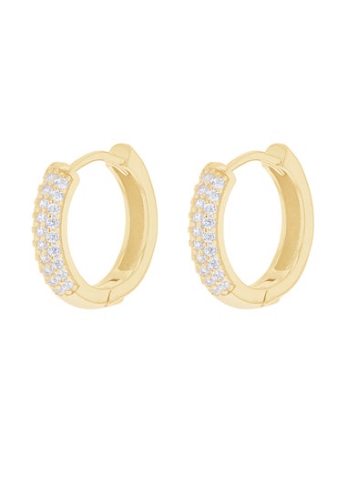 Golden Moments Sterling Silver Yellow Gold Plated CZ Band Hoops