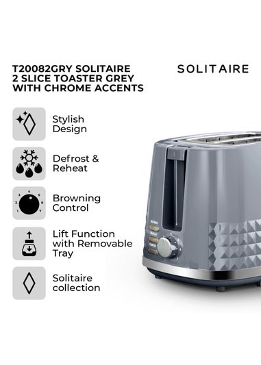 Tower Solitaire Grey 2 Slice Toaster