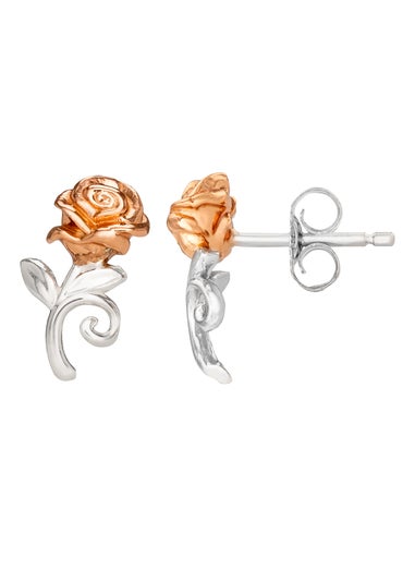 Disney Beauty & The Beast Two Tone Rose Stud Earrings