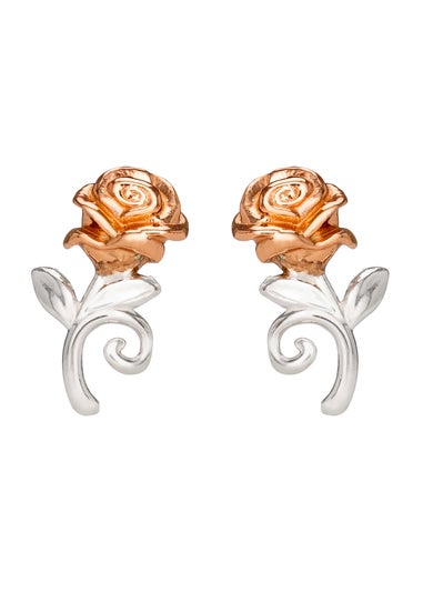 Disney Beauty & The Beast Two Tone Rose Stud Earrings