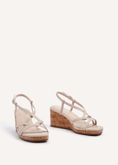 Linzi Safiya Nude Faux Leather Strappy Wedge Sandal