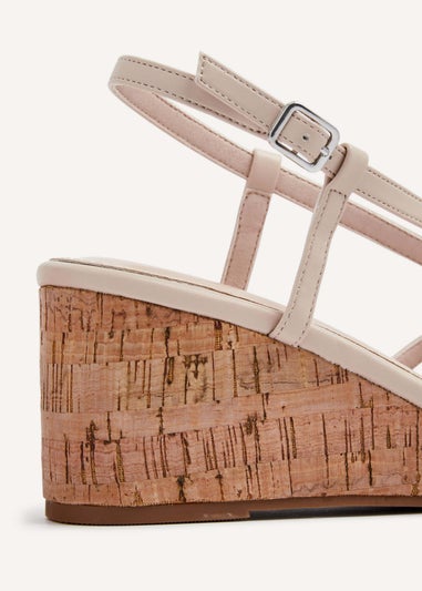 Linzi Safiya Nude Faux Leather Strappy Wedge Sandal