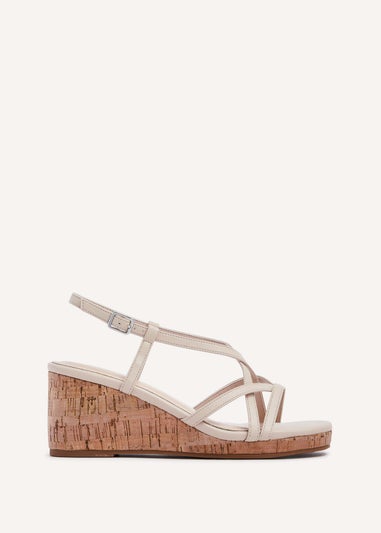 Linzi Safiya Nude Faux Leather Strappy Wedge Sandal