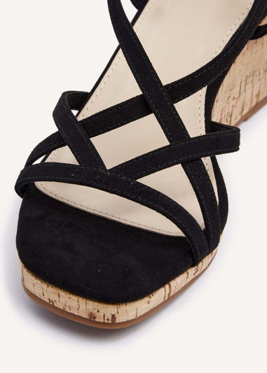 Linzi Safiya Black Faux Suede Strappy Wedge Sandal