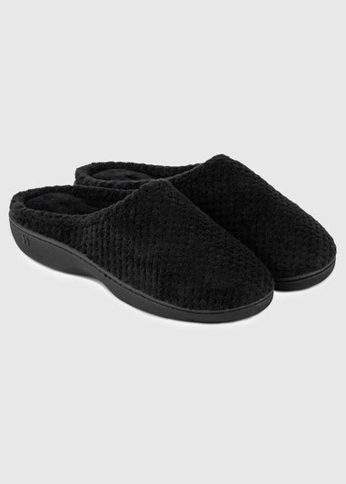 Totes Isotoner Black Popcorn Terry Mule Slippers