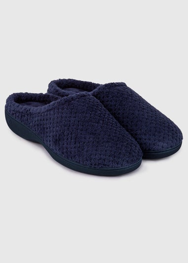 Totes Isotoner Navy Popcorn Terry Mule Slippers