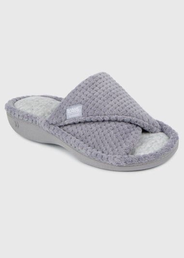 Totes Isotoner Grey Popcorn Turnover Open Toe Slippers