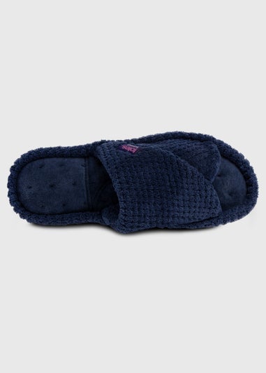 Totes Isotoner Navy Popcorn Turnover Open Toe Slippers