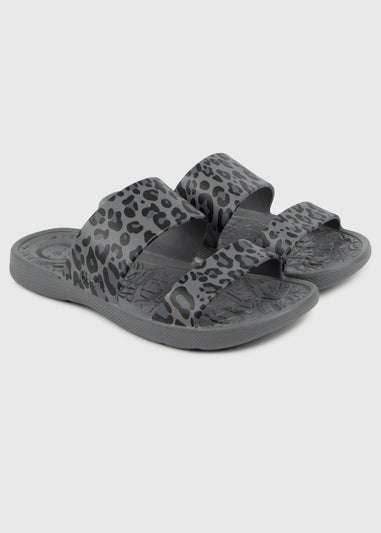 Totes Solbounce Grey Leopard Double Strap Slide