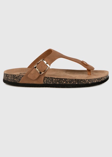 Totes Tan PU Buckle Toe Post