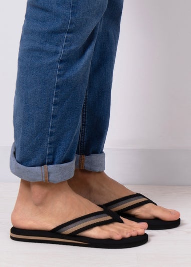 Totes Black Tape Toe Post Sandal