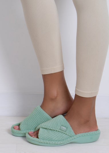 Totes Isotoner Mint Popcorn Turnover Open Toe Slippers