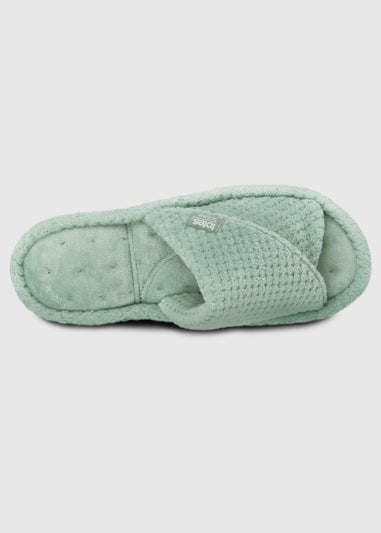 Totes Isotoner Mint Popcorn Turnover Open Toe Slippers