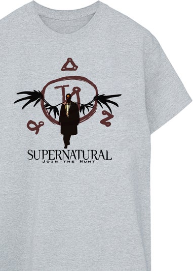 Supernatural Light Grey Logo Heather Printed Boyfriend Fit T-Shirt