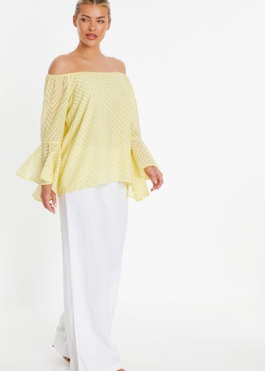 Quiz Yellow Textured Chiffon Bardot Top