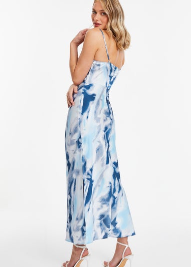 Quiz Blue Satin Marble Print Midi Dress