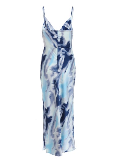 Quiz Blue Satin Marble Print Midi Dress