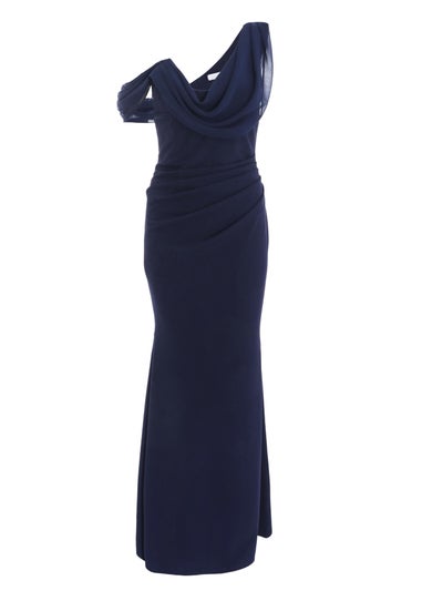 Quiz Blue Asymmetric Cowl Neck Maxi Dress