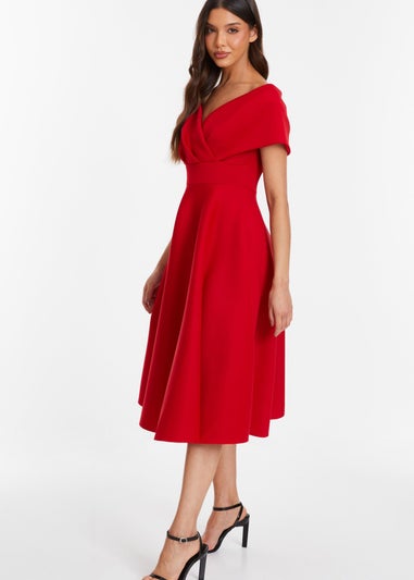 Quiz Red Bardot Skater Midi Dress - Matalan