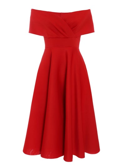 Quiz Red Bardot Skater Midi Dress