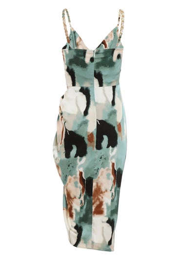 Quiz Green Petite Marble Print Ruched Midi Dress