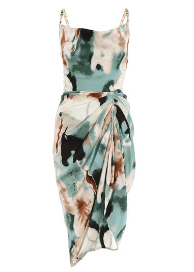 Quiz Green Petite Marble Print Ruched Midi Dress