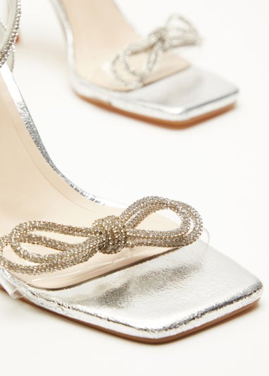 Quiz Silver Bow Heeled Sandals