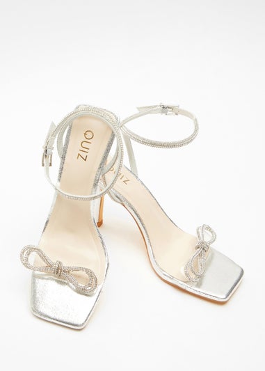 Quiz Silver Bow Heeled Sandals