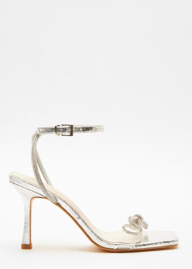 Quiz Silver Bow Heeled Sandals