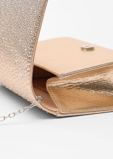 Quiz Gold Diamante Clutch Bag