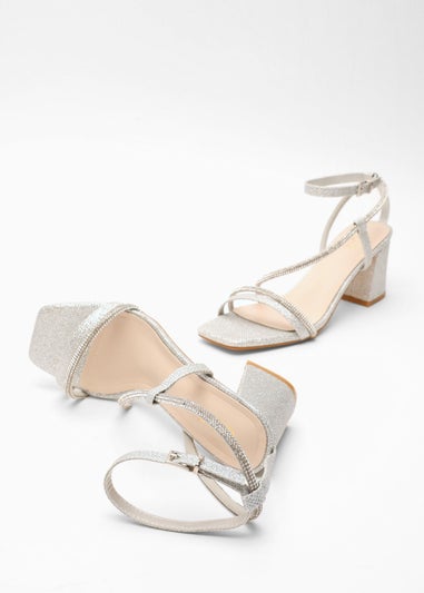 Quiz Silver Diamante Block Heeled Sandals