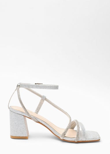 Quiz Silver Diamante Block Heeled Sandals