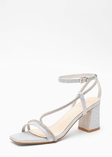 Quiz Silver Diamante Block Heeled Sandals - Matalan