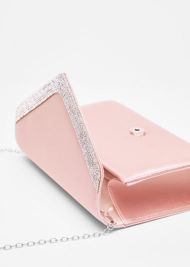 Quiz Pink Diamante Trim Clutch Bag