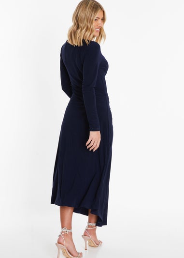 Quiz Navy Ruched Long Sleeve Midi Dress