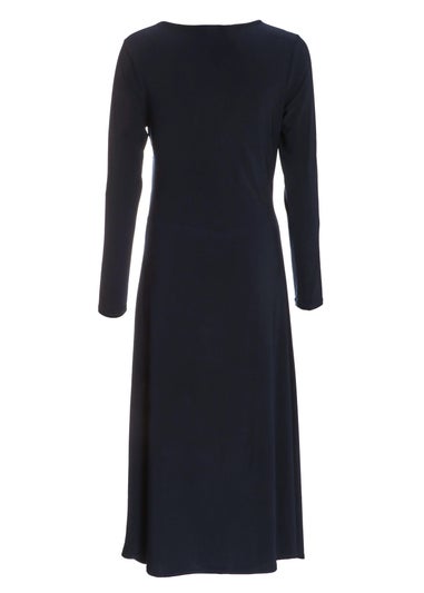 Quiz Navy Ruched Long Sleeve Midi Dress