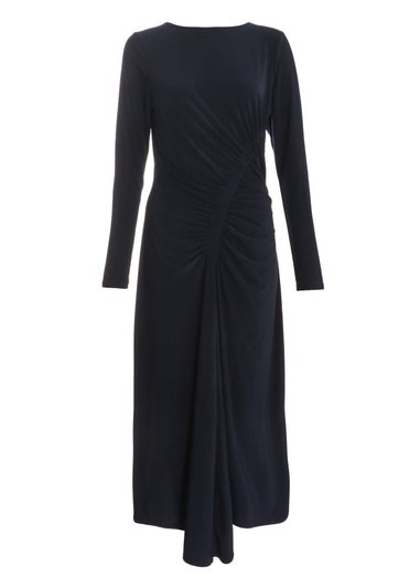 Quiz Navy Ruched Long Sleeve Midi Dress