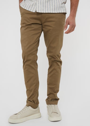 Threadbare Brown Castello Cotton Slim Fit Chino Trousers With Stretch