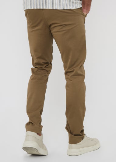 Threadbare Brown Castello Cotton Slim Fit Chino Trousers With Stretch