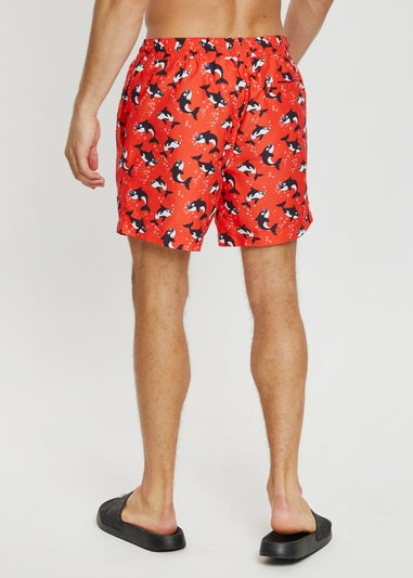 Threadbare Red Whale Print Swim Shorts