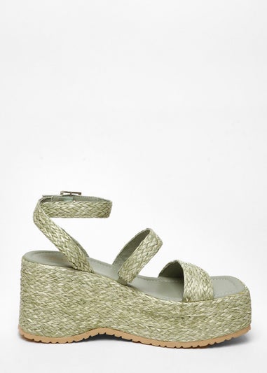 Quiz Green Sage Woven Chunky Platform Wedges