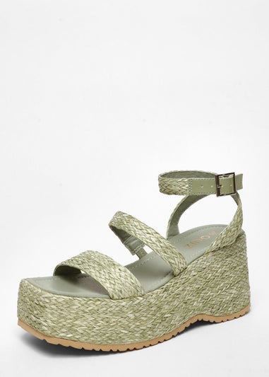 Quiz Green Sage Woven Chunky Platform Wedges