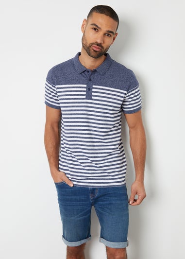 Threadbare Navy Cotton Jersey Striped Polo Shirt