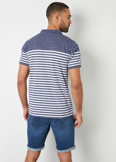 Threadbare Navy Cotton Jersey Striped Polo Shirt