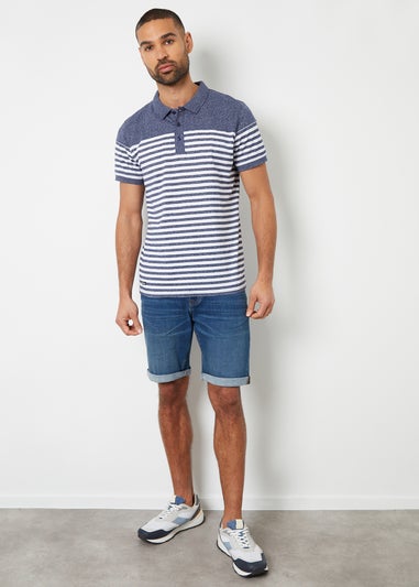 Threadbare Navy Cotton Jersey Striped Polo Shirt