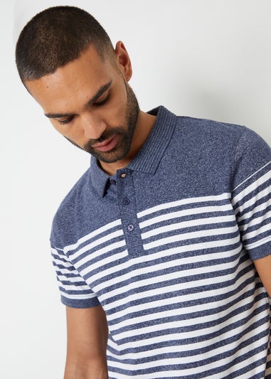 Threadbare Navy Cotton Jersey Striped Polo Shirt