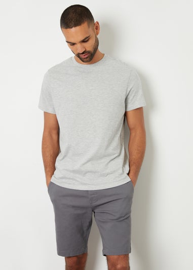 Threadbare Grey Cotton Turn-Up Chino Shorts with Woven Belt