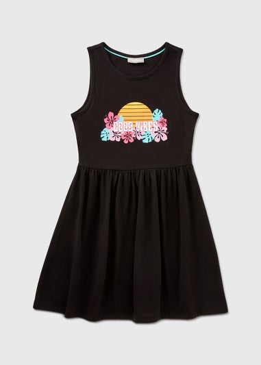 Girls Black Good Vibes Jersey Dress (7-13yrs)